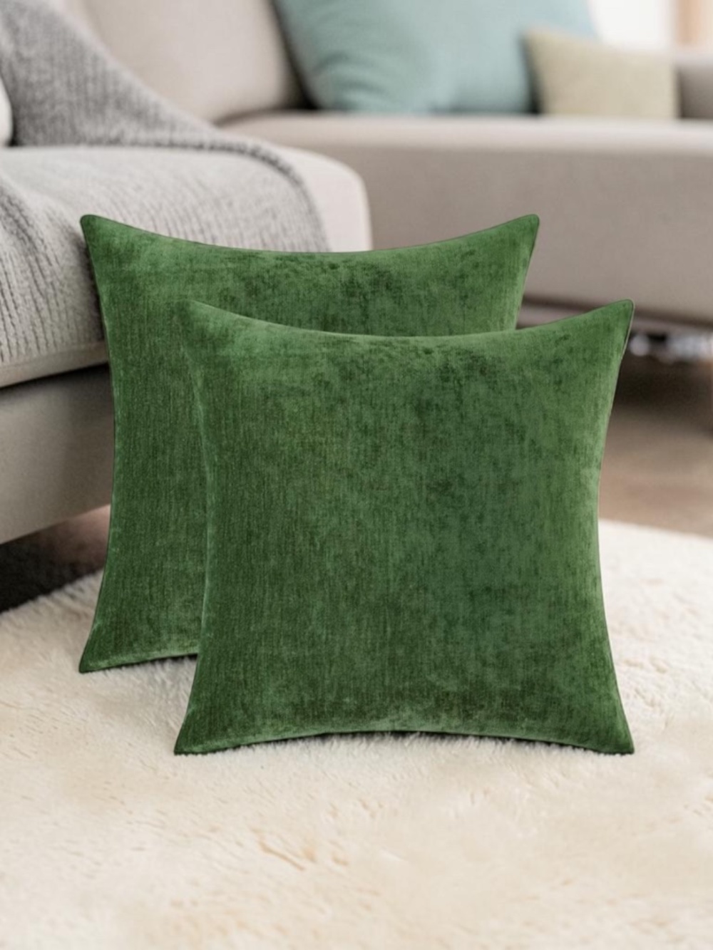 decorUhome Chenille Pillow Covers 20x20 Moss Green Set of 2 Farmhouse